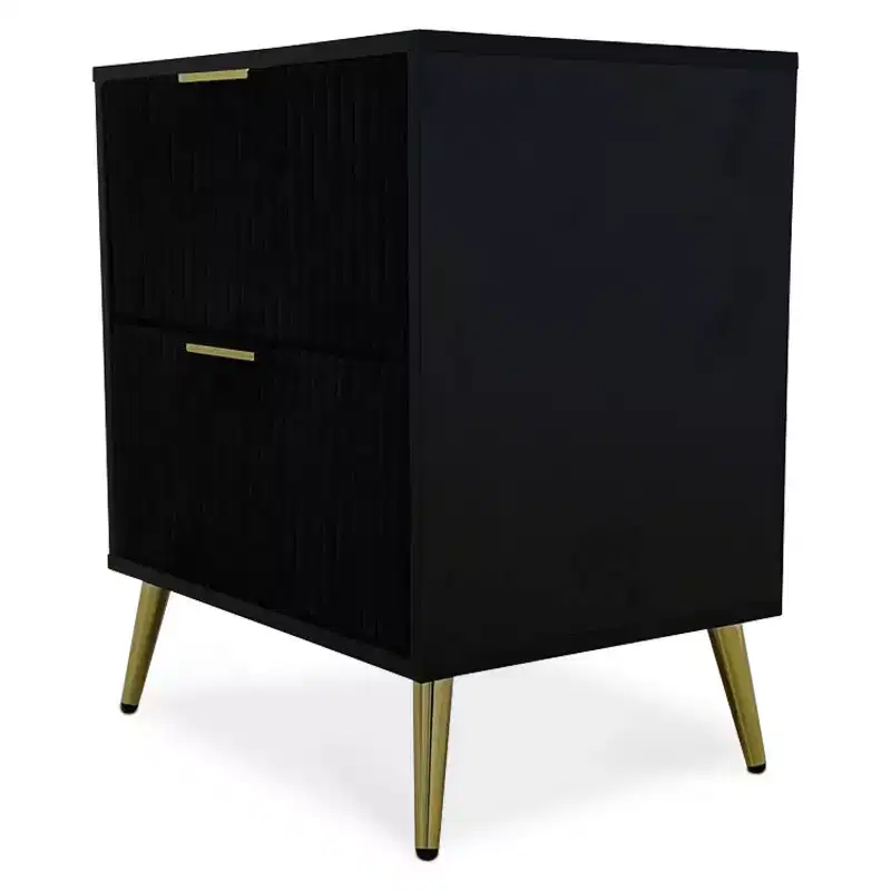 Everett Nightstand in Black, Modern Bedside Table with Storage