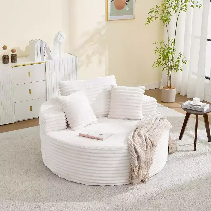 Round Chaise Chair, Indoor 55x55 Inch Modern Couch Single Sofa with 4 Pillows, Deep Seat for Home Office