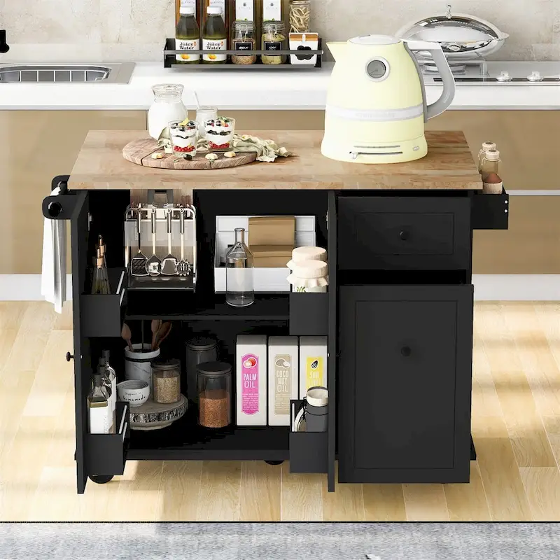 Merax 53.9 Width Rolling Kitchen Cart on Wheels with Drop Leaf