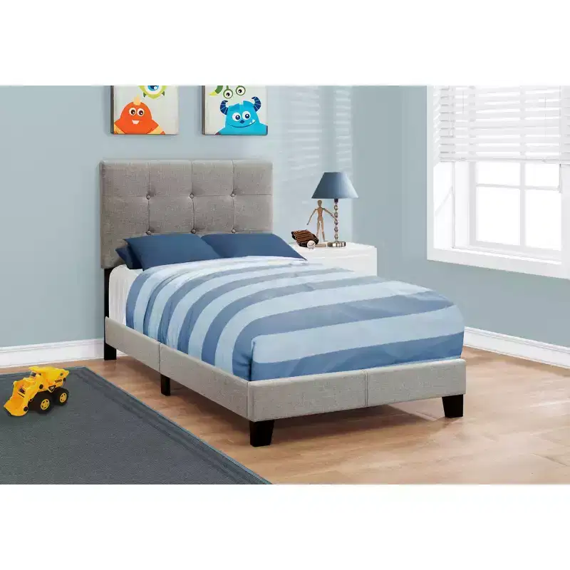 Twin Bed Size Linen Gray - EveryRoom: Upholstered Headboard, Durable Wood Frame, Box Spring Required