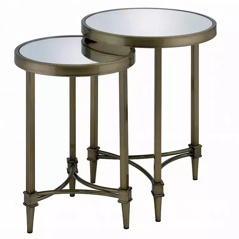 Acme Furniture Aditya 18 Wide Brass and Mirrored Nesting End Tables Set of 2