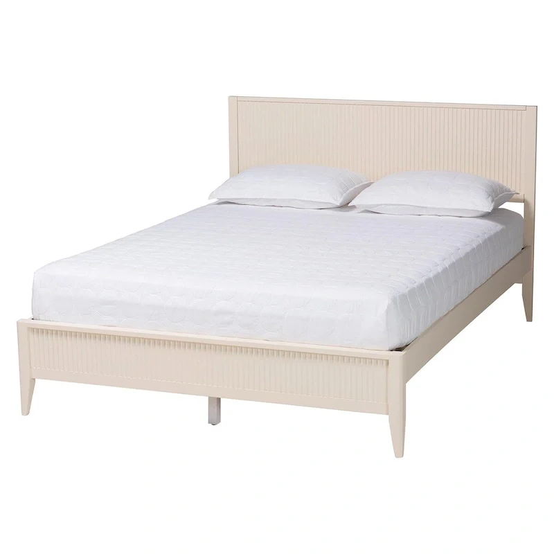 Mid-Century Fluted Wood Platform Bed, No Box Spring Needed, Solid Frame, Bedroom Furniture