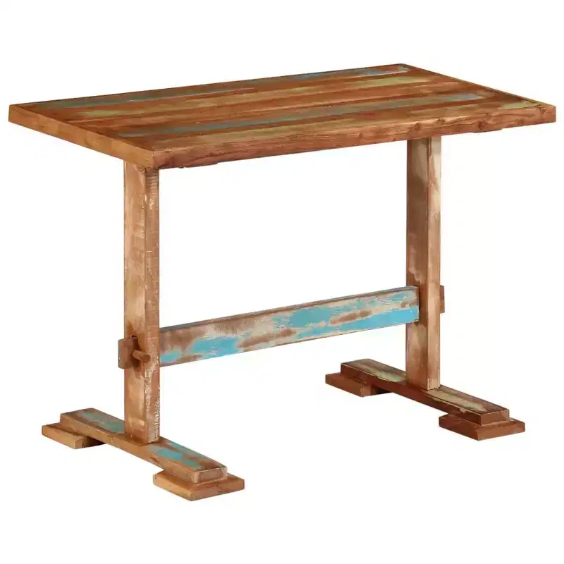 Dining Table, Multicolor Solid Reclaimed Wood, Trestle Base, Seats 4, 43.3