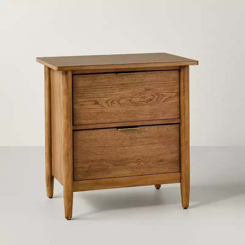Wood and Cane 2-Drawer Nightstand, Aged Oak Finish