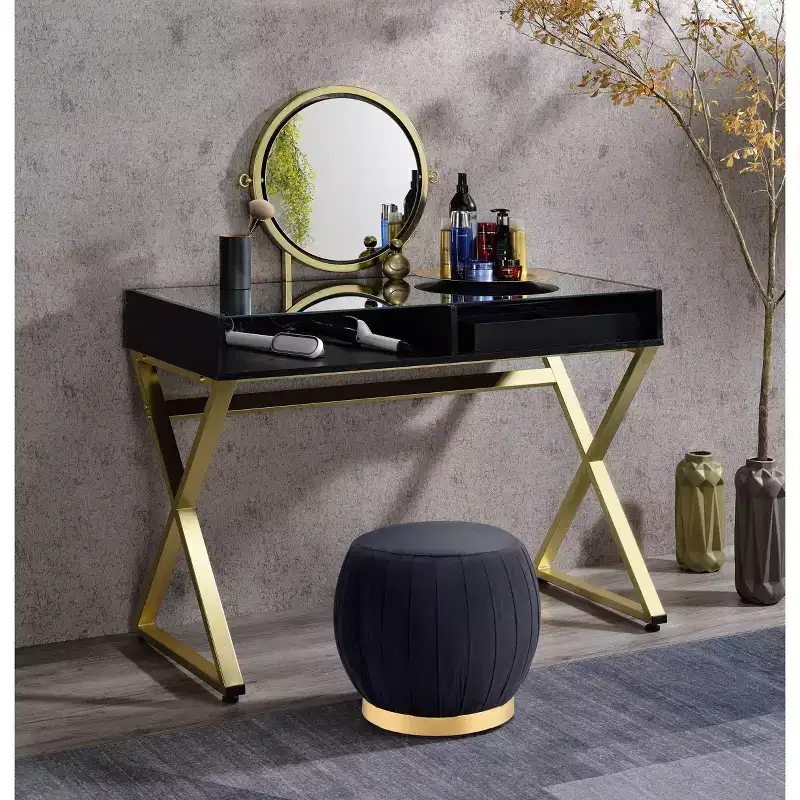 Okak Contemporary Vanity Desk with Mirror, Makeup Vanity with Adjustable LED,Dressing Table with 7 Drawers for Bedroom