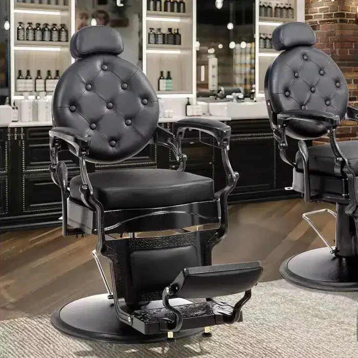 Retro Heavy-Duty Hydraulic Reclining Barber Chair, Black, 330 lb Capacity