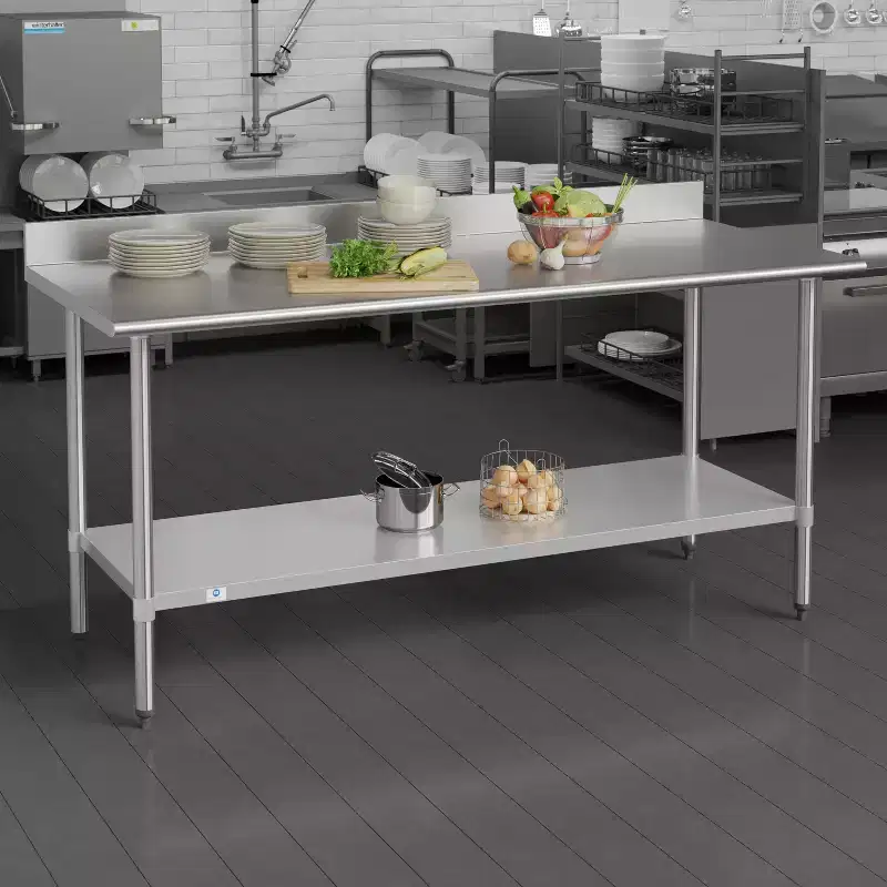 Commercial Grade 430 Stainless Steel 18 Gauge NSF Certified Kitchen Prep and Work Table with Adjustable Shelf and Backsplash