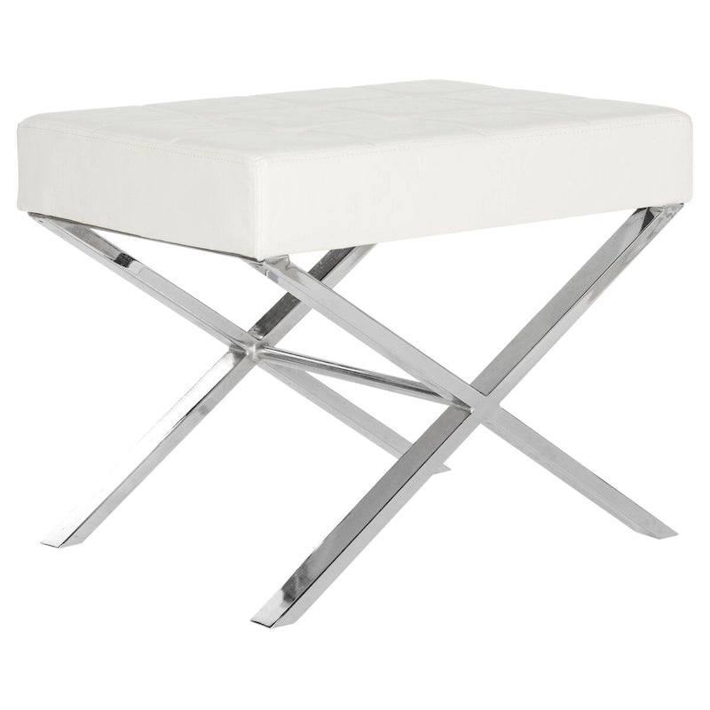 Modern Tufted Leather Ottoman with X-Frame Chrome Base