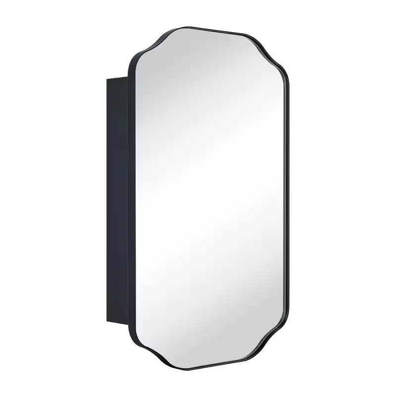 TEHOME Osterhus 18 in. W. x 29 in.Arched Metal Rectangular Surface Mount Medicine Cabinet with Mirror in Matt Black