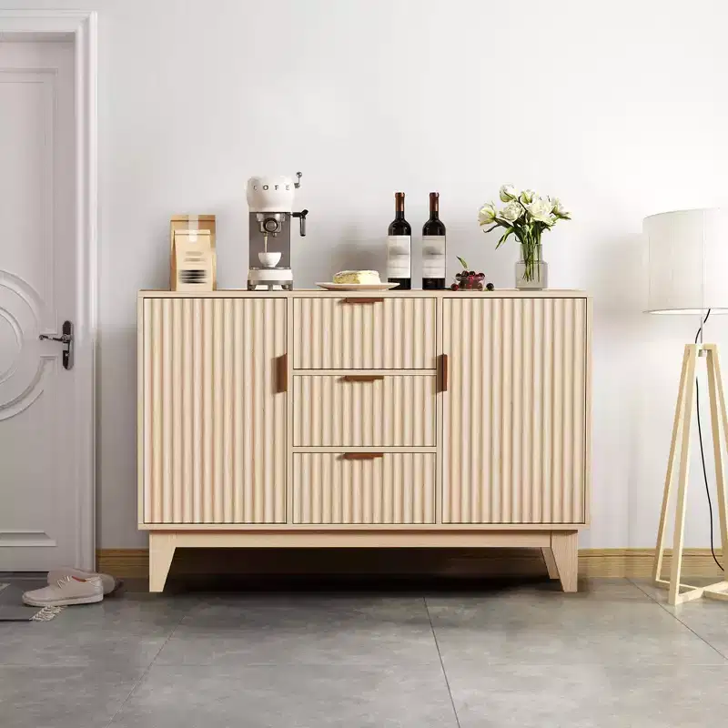 Sideboard Buffet Cabinet, 47.2in Fluted Accent Storage Cabinet with 3 Drawers 2 Doors - White for Kitchen Living Room Entryway