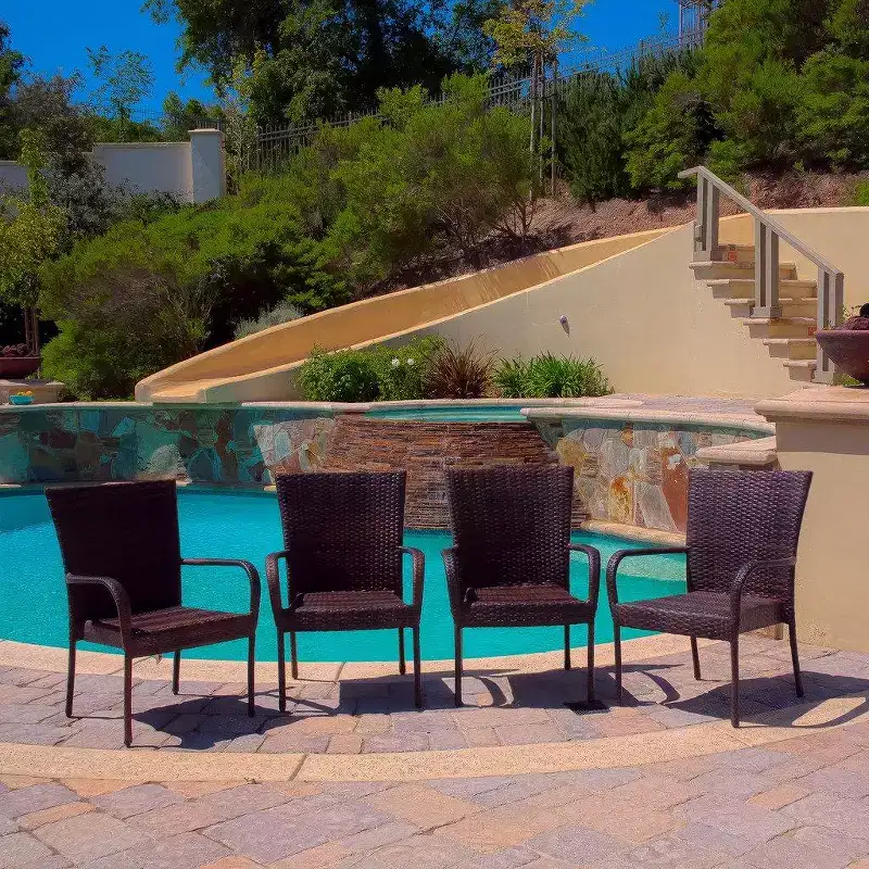 PE Wicker Stacking Outdoor Chairs 4PCS Weather Resistant Seating for Patio Garden Deck and Poolside