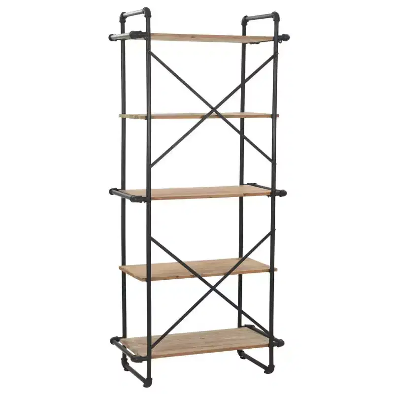 Bookshelf Wall Bookcase Storage Standing Shelf Solid Firwood and Steel
