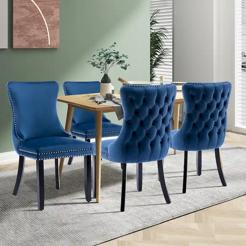 KATA Velvet Upholstered Wingback Dining Chairs Set of 4