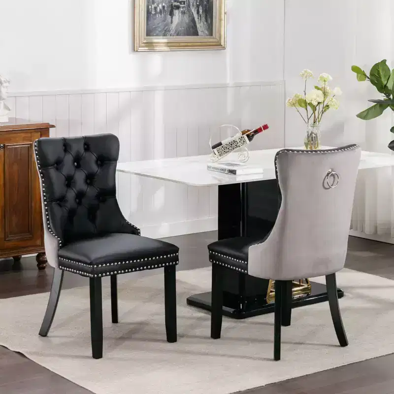 TUYOHW 2-Toned Tufted Dining Chairs Set of 2,Nailhead Trim Modern Side Chairs for Dining Room and Kitchen,PU&Velvet Upholstery,Home Decor