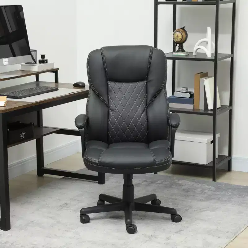 High Back Ergonomic Office Chair, PU Leather Executive Desk Chair with Adjustable Height and Swivel Wheels