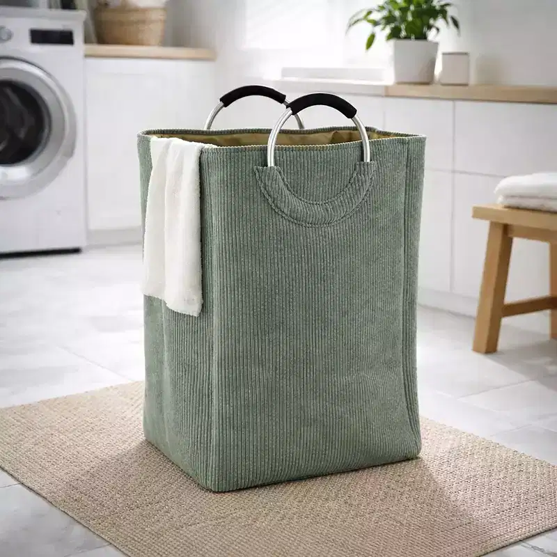 Evideco French Home Goods Corduroy Laundry Basket 55L Sage Green