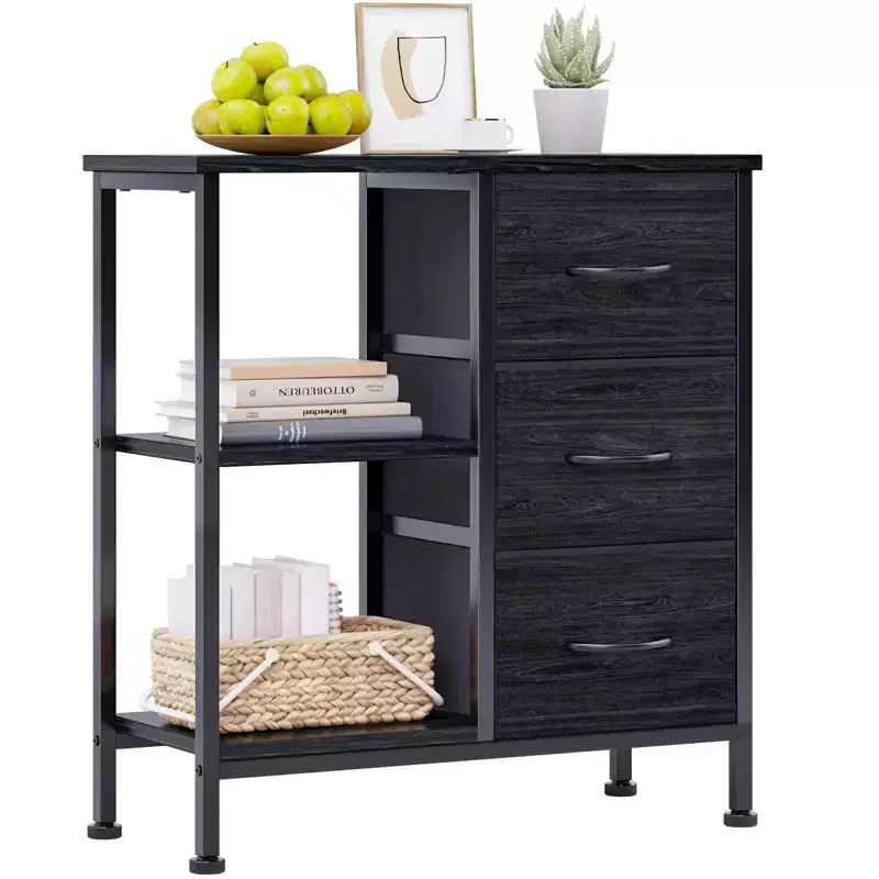 3 Drawer File Cabinet with Open Shelf, Wood Printer Stand with Storage, Fabric Filing Cabinet Fits A4/Letter Size Documents for Home Office