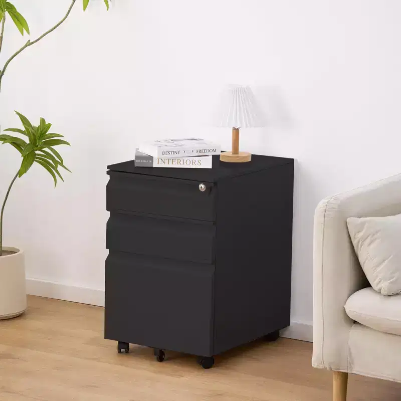 3-Drawer Mobile File Cabinet with Lock, Steel Construction