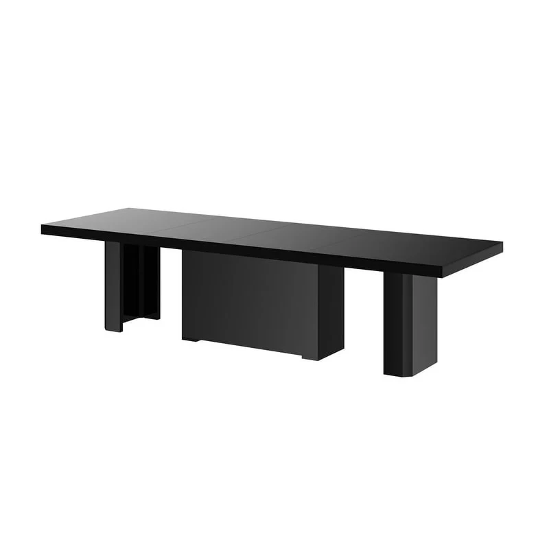 High-Gloss Extendable Dining Table, Black, Seats up to 18-20
