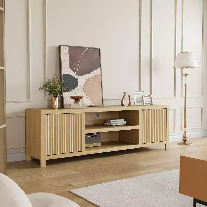 Fluted TV Stand for 75+ TVs, Modern Entertainment Center with 2-Tier Storage, Adjustable Shelves & Handles, Media Console for Living Room & Bedroom