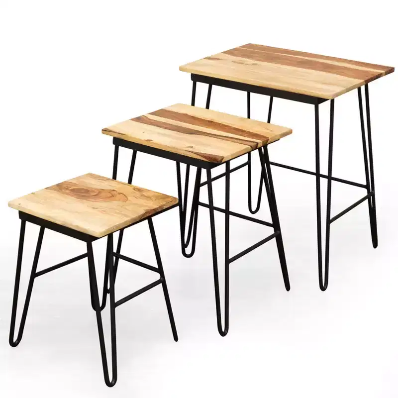 GDFStudio Bruno 3 Piece Rectangle Two-Tone Table Top Nesting Accent Table Sets