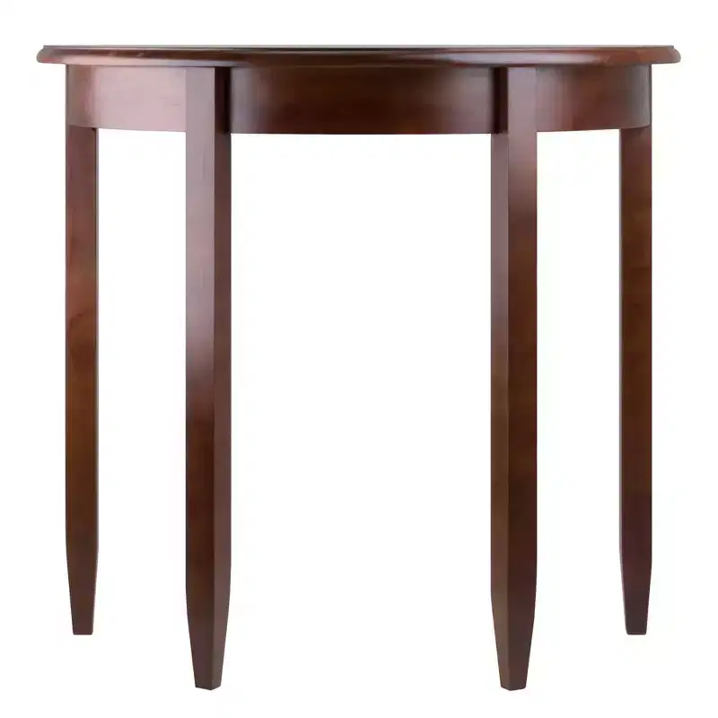 Half Moon Accent Table: Antique Walnut, Tapered Legs, Space-Saving Design