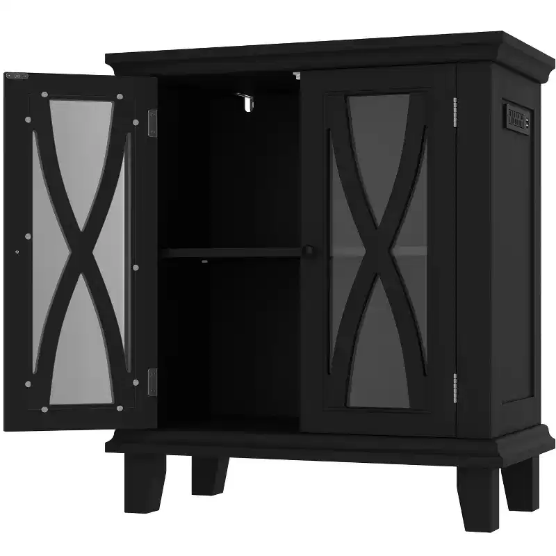 Farmhouse Wood Aquarium Stand with Power Outlets and Adjustable Shelves