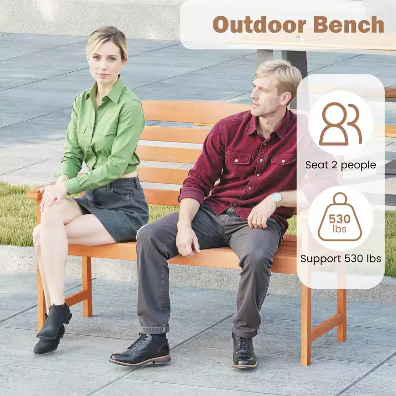 Costway Wooden Garden Bench 2-Person Patio Loveseat with Slatted Backrest Natural