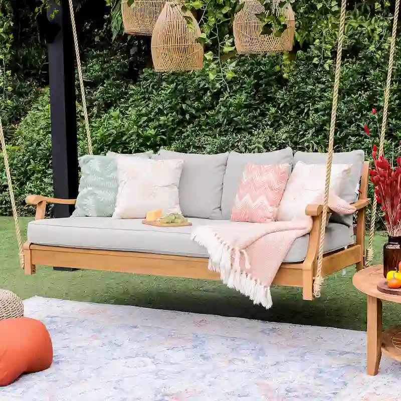 Cambridge Casual Robin Teak Patio Porch Swing Daybed FREE 4-piece Pillow