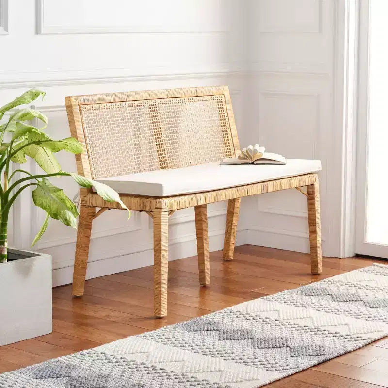 Tojo Cane Bench - SEA7040 - Natural/White - Safavieh