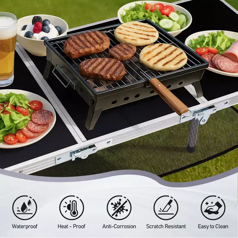 Aluminum Folding Patio Table with Mesh Storage Bag