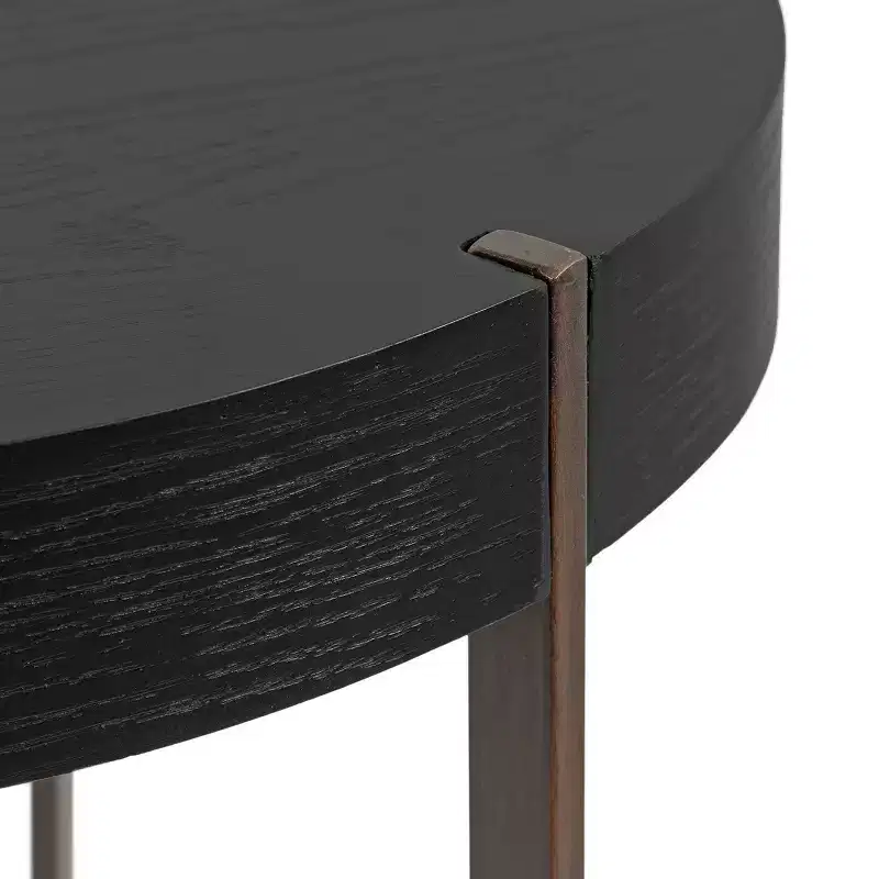 Round Side Table, Wood and Metal, 16x16x18, Black