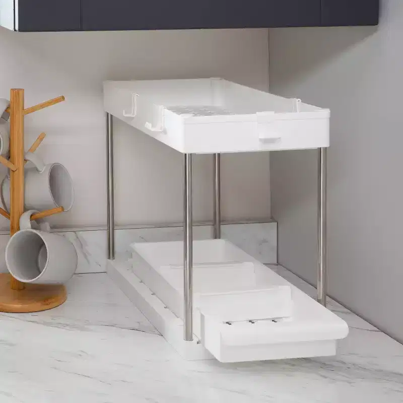 2 Tier Sink Organizer with Drawer White