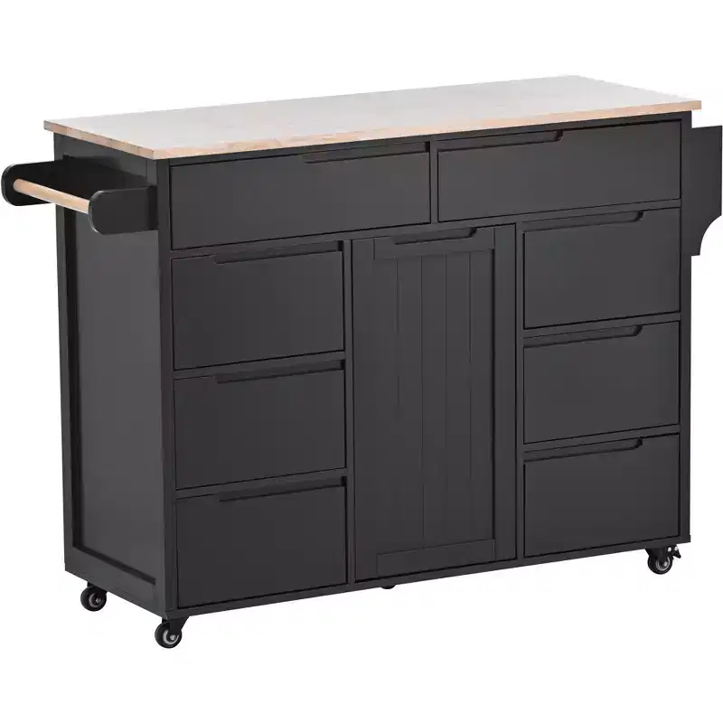 Whisen Modern Kitchen Island with 8 Handle-Free Drawers and 5 Wheels