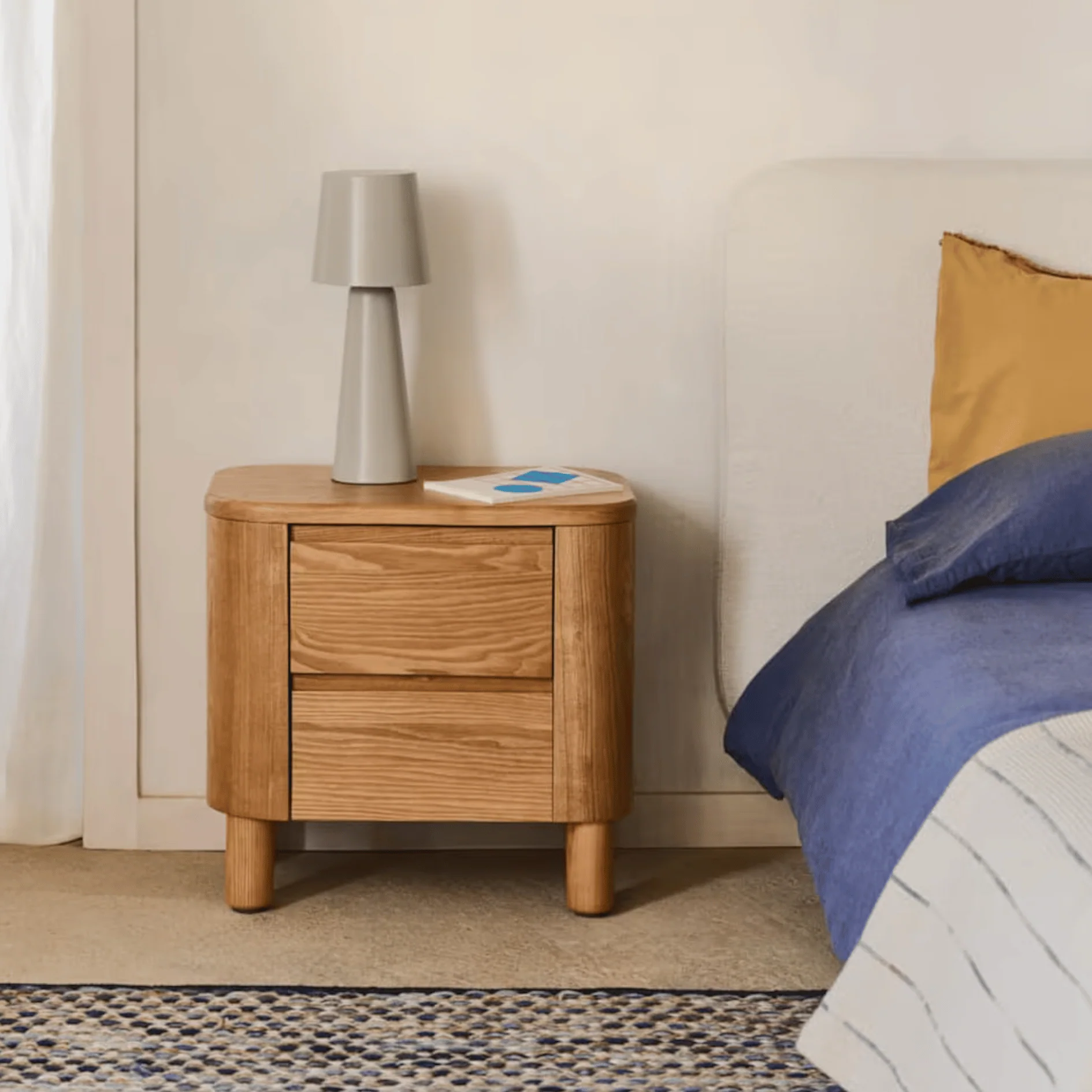 Ash Bedside Table with Soft Close for Bedroom