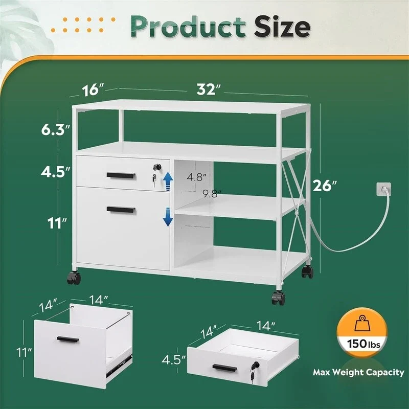 2-Drawer Locking File Cabinet with Charging Station