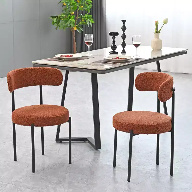 Okak Set of 2 Boucle Dining Chairs, Mid-Century Curved Backrest & Round Upholstered, Cosy Kitchen Chairs for Modern Living Room & Apartment