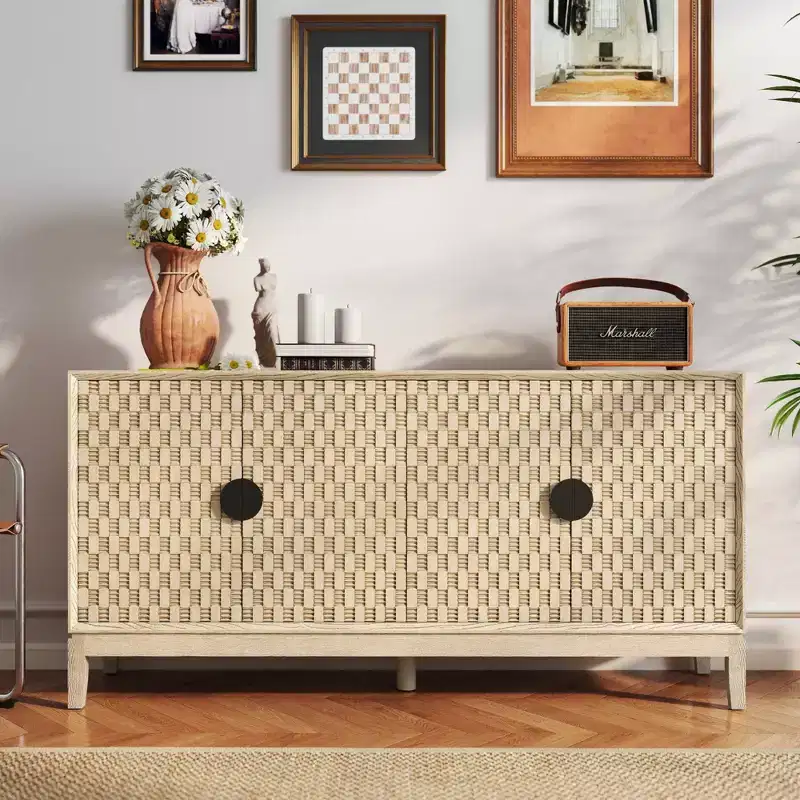 MDF Buffet Cabinet 4-Door with Carved Fluted Panels 63''W x 31.8''H x 15.8''D