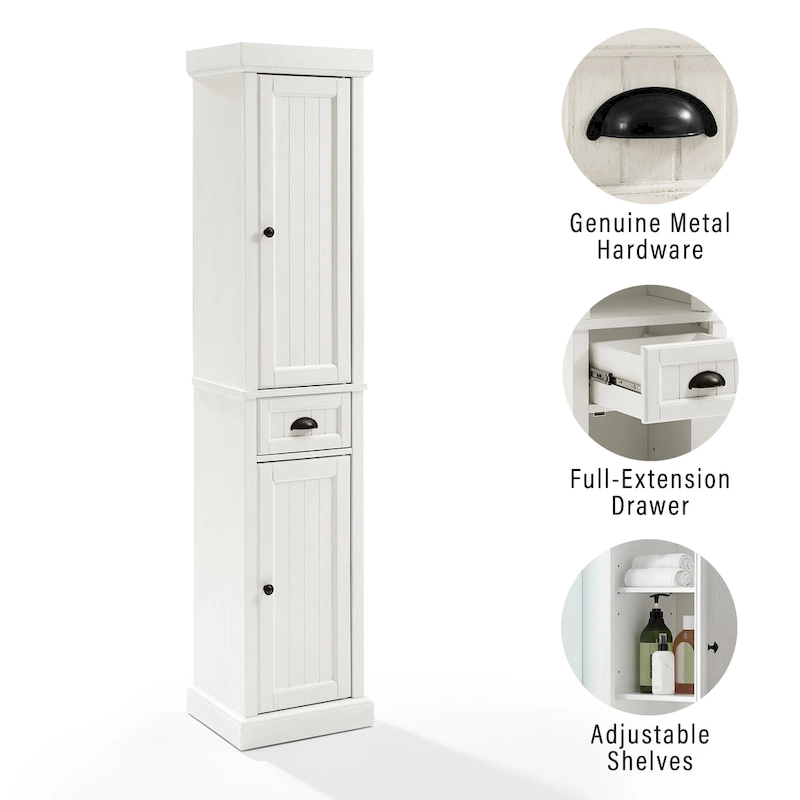 Crosley Seaside Tall Linen Cabinet Distressed White