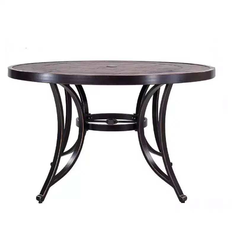 48" Round Patio Dining Table with Umbrella Hole - Bronze - WELLFOR: Outdoor, Cast Aluminum, Weather-Resistant