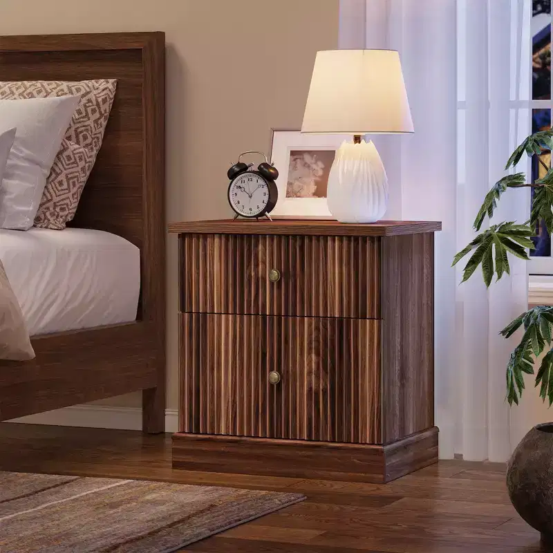 Fluted Nightstand with Drawers, Mid Century Modern Bedside Table for Living Room, Nightstand with Storage