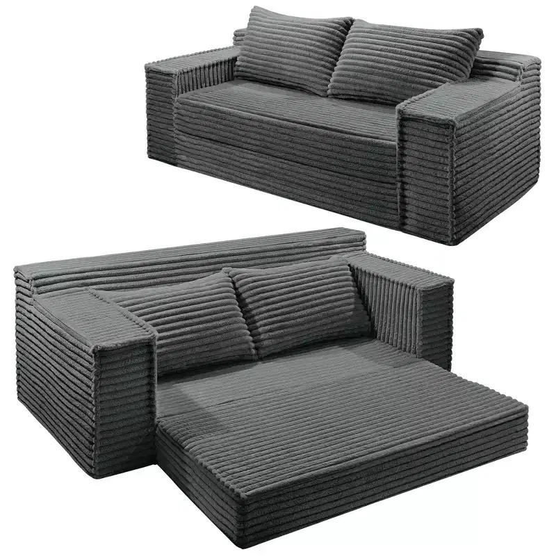 75 2-in-1 Convertible Sofa Bed, Boneless Couch Bed with 2 Pillow, Folding Pull Out Couch, Loveseat Sleeper Sofa, Futon Couch
