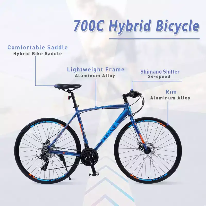 Road Bike With 24 Speeds Drivetrain, 700C Bike With Disc Brakes, Lightweight City Bike Aluminum Alloy Frame,Road Hybrid Bike