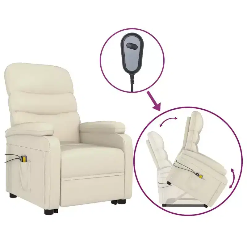 XL Stand up Massage Chair Cream White Faux Leather