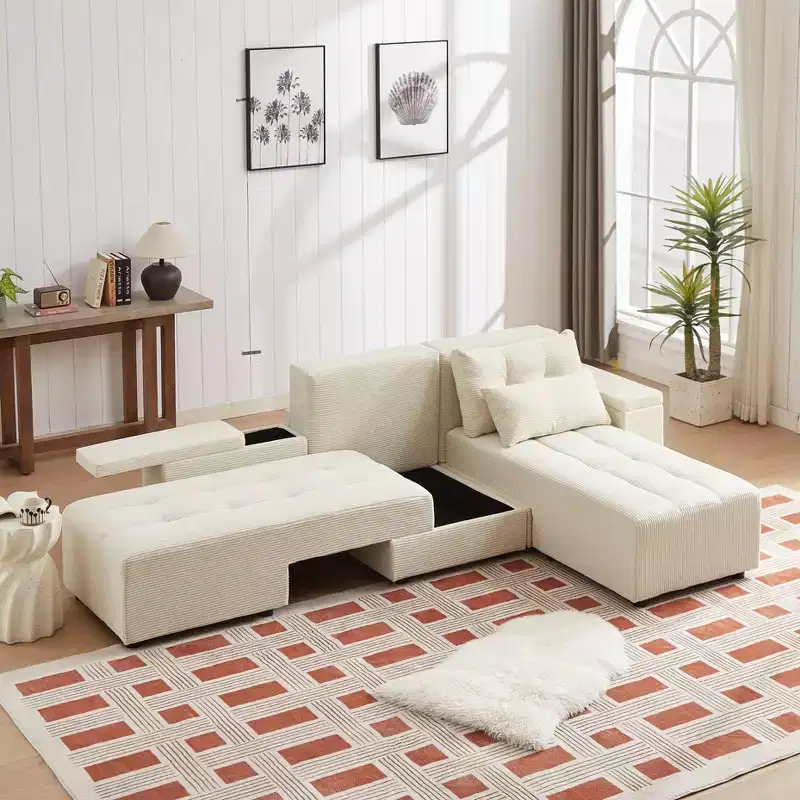 GDFStudio Andy 111 Upholstered Modular Sectional Sofa with 4 Pillows and Storage