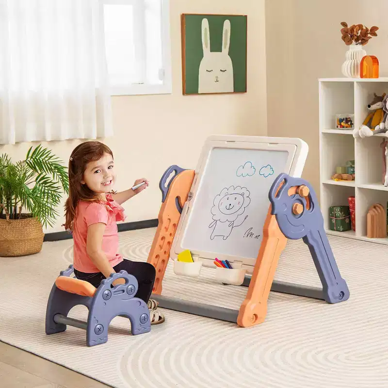 Costway 6-in-1 Multi-activity Kids Play Table & Chair Set with 102 PCS Compatible Bricks