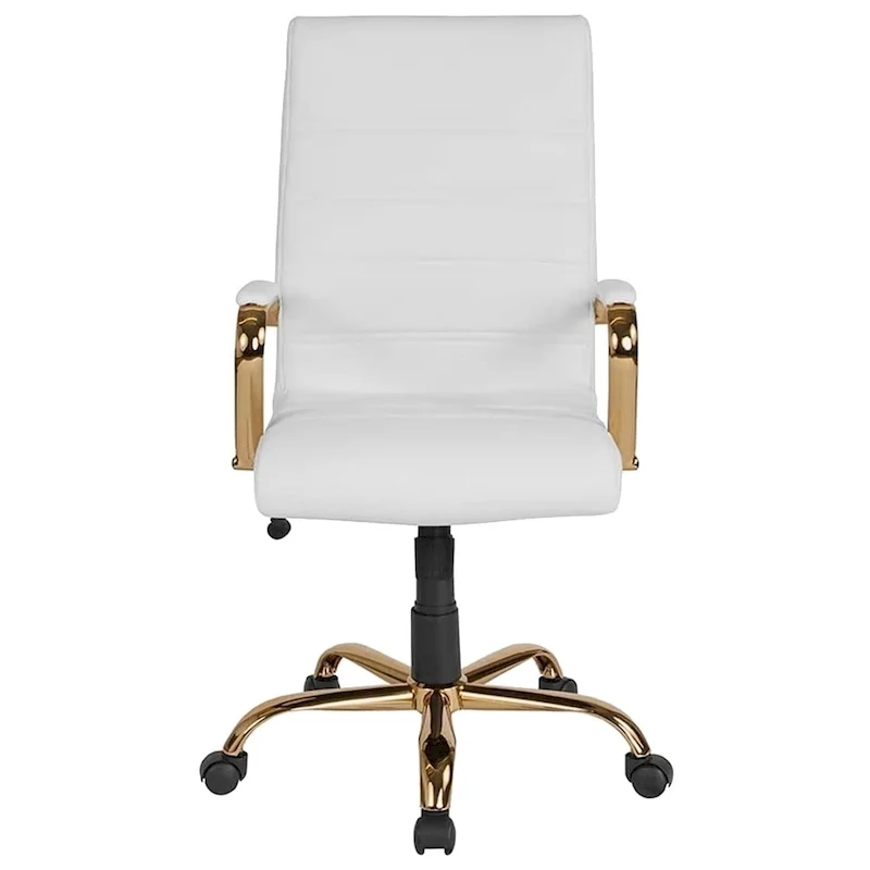 High Back White Leather Executive Swivel Office Chair with Gold Frame