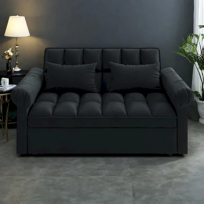 56 Foam 2-Seater Sofa Bed with Pull-Out Sleeper and Adjustable Backrest