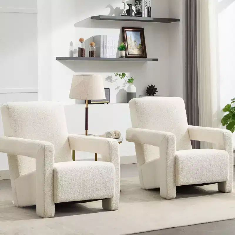 Hyleory Modern Accent Chair, Upholstered Lamb Fleece Frog Armchair for Living Room Makeup Room Bedroom(set of 2)
