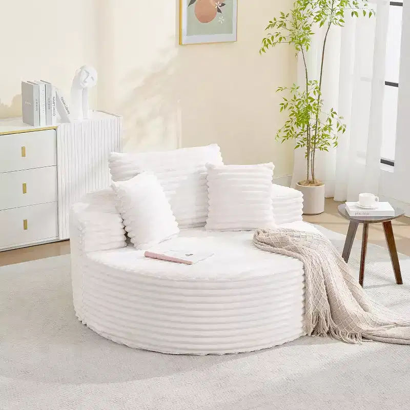 Round Oversized Corduroy Chaise Longue - Boneless Cloud Deep Seat Sleeper Floor Sofa Chair for Living Room Bedroom Apartment